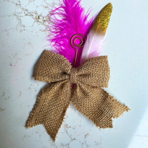 Juten strik veren luxe roze