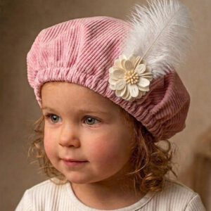 pietenmuts roze rib, witte bloem