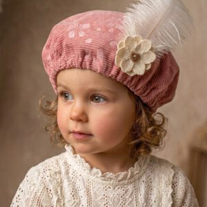pietenmuts roze rib met ingeweven bloempatroon